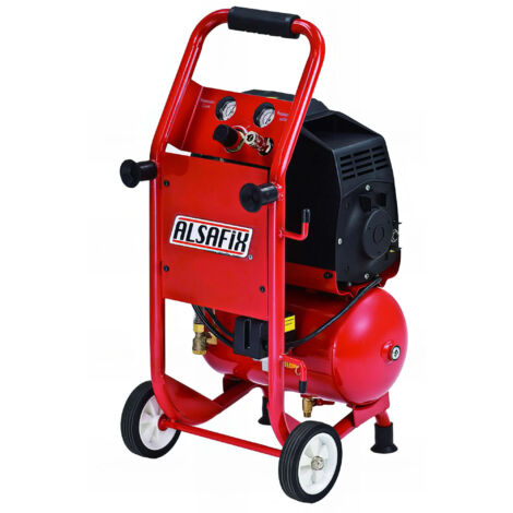 Alsafix – Compresseur sans huile 10L 8 bars – Silencieux pour chantiers – Enclenchement automatique à 2,5 bars – Manomètre intégré
