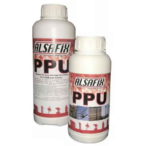 Alsafix – Mousse polyuréthane expansive pour ancrage de poteaux – Scellement rapide bois, PVC, acier – Résistance aux chocs – Kit 2 bidons