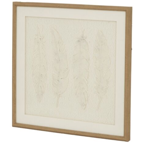 Alta Feathers Art Mounted in Beaded Frame - Wood - L2 x W50 x H50 cm - Brown