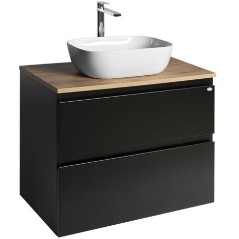 ALTAIR Vanity Unité avec planche 78,5 cm, noir mat/oak emporio
