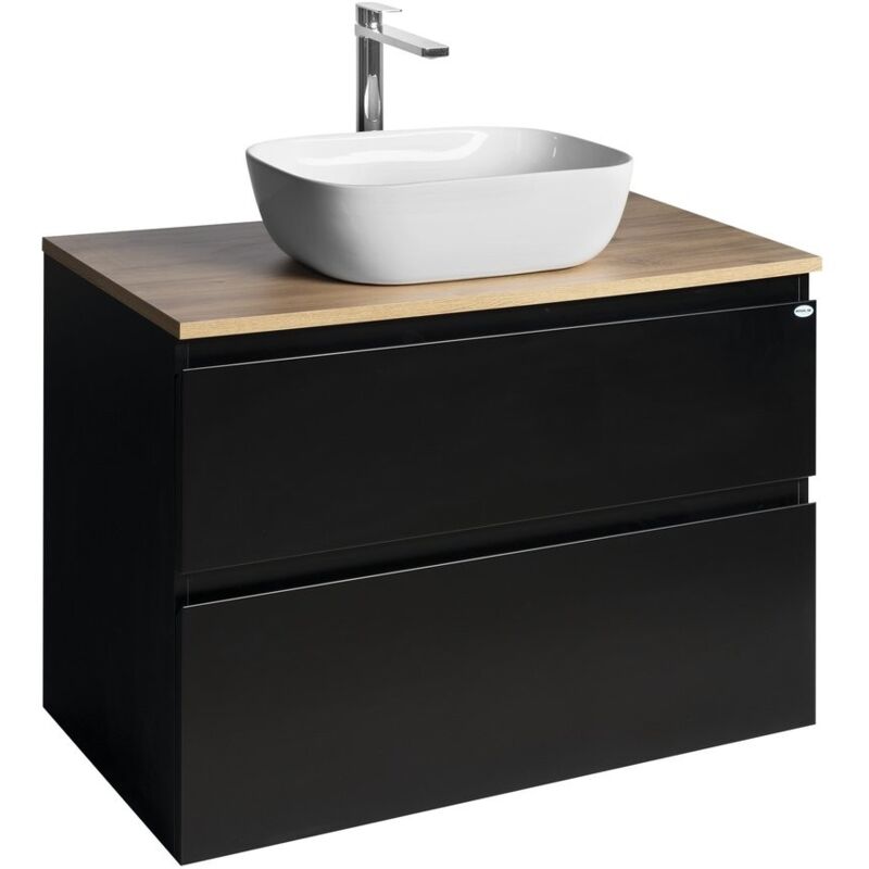 Aqualine - altair Vanity Unité avec planche 87,5 cm, noir mat/oak emporio
