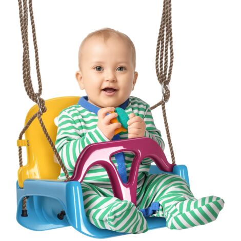 Altalena Bambini 3 in 1 da Interno ed Esterno, Corda Regolabile e Cintura di Sicurezza, Età 9-36 Mesi, Blu