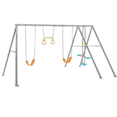 Altalena da giardino 4 giochi per bambini 3-10 anni 2 seggiolini 1 dondolo e anelli da ginnastica INTEX 44131