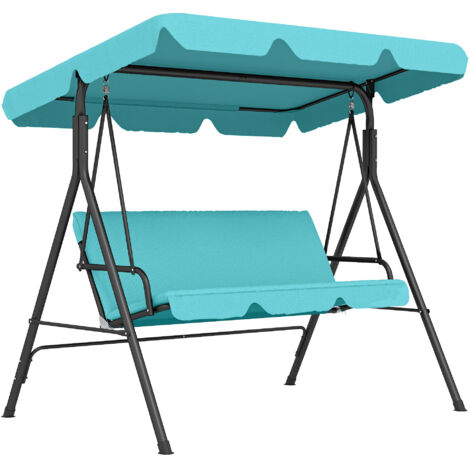 Altalena da giardino a 3 posti, blu-verde, con tettuccio regolabile e struttura in acciaio, dimensioni 172x110x153 cm.