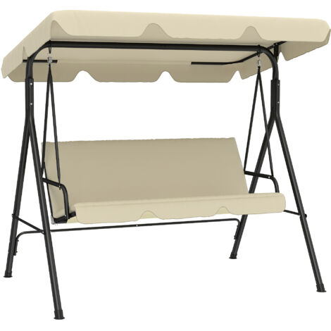 Altalena da giardino a 3 posti con tettuccio regolabile e struttura in acciaio, 172x118x153 cm, beige.