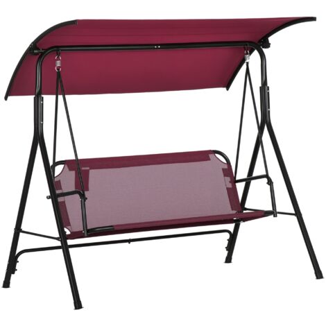 Altalena da giardino a 3 posti in acciaio con ombrellone in poliestere, 172x110x153 cm, rosso e nero