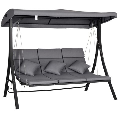 Altalena Hollywood a 3 posti, con cuscini inclusi, resistente alle intemperie, 200 cm x 115 cm x 168 cm, grigia