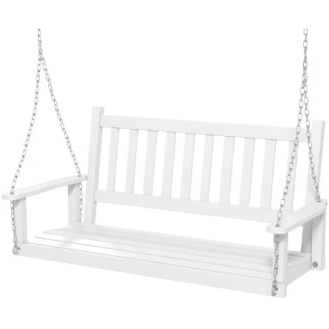 Altalena in legno per 2 persone con portata 272kg catene regolabili di 170cm, Sedia a dondolo 136x67x63cm Bianco