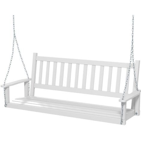 Altalena in legno per 3 persone con portata 363kg catene regolabili di 173cm, Sedia a dondolo 168x65x63cm Bianco