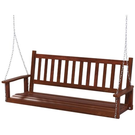 Altalena in legno per 3 persone con portata 363kg catene regolabili di 173cm, Sedia a dondolo 168x65x63cm Marrone