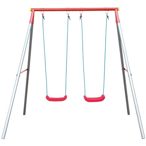 Altalena per Bambini 2 Posti da Esterno 214x165x200 cm Rosso Blu Acciaio