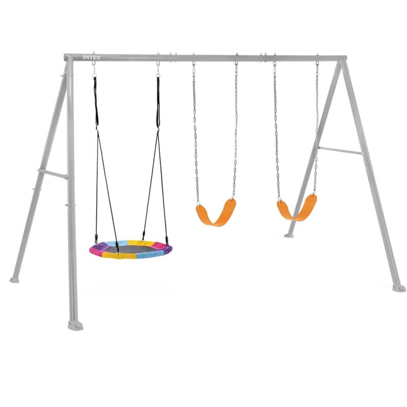 44134 altalena dondolo per bambini 3 tiri con struttura in acciaio grigia 343x235x200 cm. ideale dai 3-10 anni - Intex