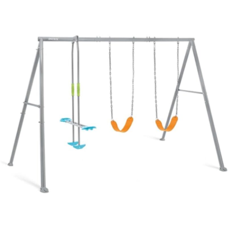 44123 altalena dondolo per bambini 3 tiri con struttura in acciaio grigia 343X254X211 cm. ideale dai 3-10 anni - Intex