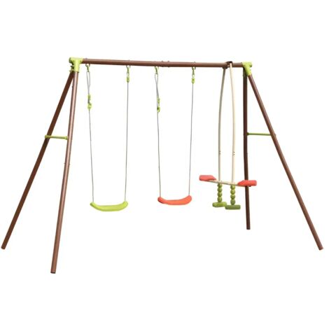 Altalena per Bambini 3 Posti in Acciaio da Esterno per Giardino