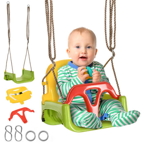 Altalena per Bambini 9-36 Mesi in PP e PE con Corda Regolabile e Cintura, 42x33x120-180 cm