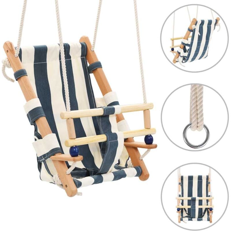 Altalena per Bambini con Cintura di Sicurezza Cotone Legno Blu Vidaxl 5288