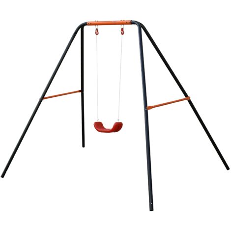 Altalena per bambini in metallo con struttura in acciaio, seduta antiscivolo rinforzata, in nero e rosso, 248x185x185 cm