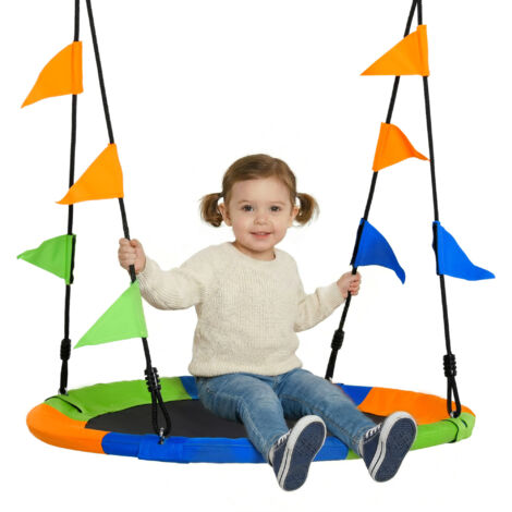 Altalena rotonda per bambini +3 anni, giardino esterno e interno, cameretta, multicolor, diametro 100x120-180 cm, jeu de balançoire suspendue pour enfant, idéale pour jeux d'extérieur et intérieur.