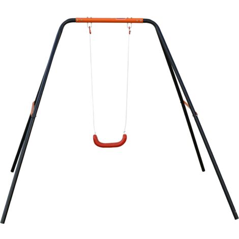 Altalena semplice per bambini, 248x185x185 cm, per giardino, con struttura in metallo e sedile antiscivolo nero e rosso