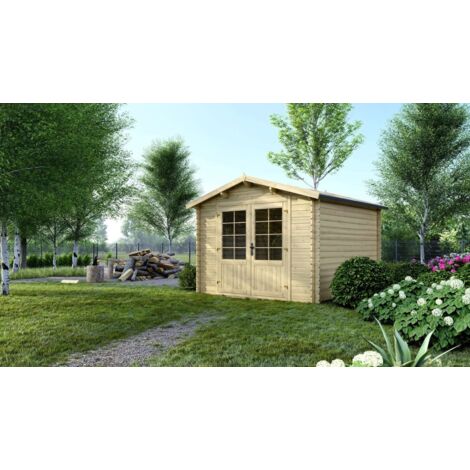 Altanka – Abri de jardin bois 9m² – Dimensions 3x3m – Épaisseur 28mm – Type sapin – Toit à deux pentes – Double porte vitrée