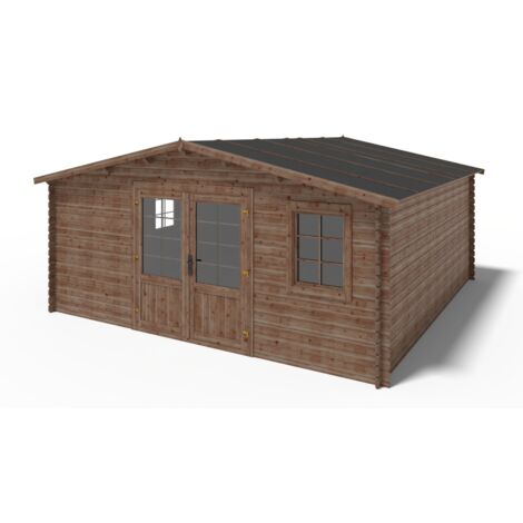 Altanka – Abri de jardin en bois 25m² – 5x5m – Traité autoclave – Épaisseur 28mm – Double porte vitrée – Pour espaces extérieurs