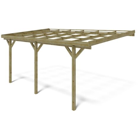 Altanka – Carport adossé en bois traité 3x5,24 m – Surface 15 m² – Hauteur passage 2,10 m – Toit monopente – Résistant à la moisissure