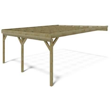 Altanka – Carport adossé en pin traité autoclave 5,80x5,06 m – Surface 29 m² – Hauteur passage 2,19 m – Pour abri de voiture ou terrasse