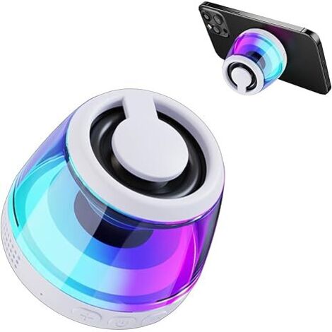 Altavoz Bluetooth magnético, altavoz inalámbrico con espectáculo de luces RGB, compatible con iPhone 16/15/14/13/12 Series/Samsung/Google Phone Holder Altavoz portátil (blanco)