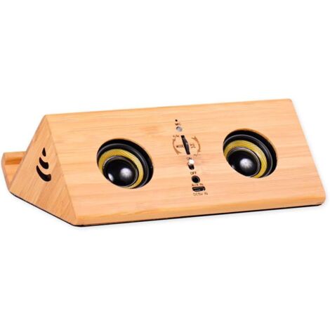 Altavoz de teléfono retro de madera con estante, Bluetooth estéreo 360, mini subwoofer para ordenador con ranura para tarjeta TF, llamadas manos libres, color madera.