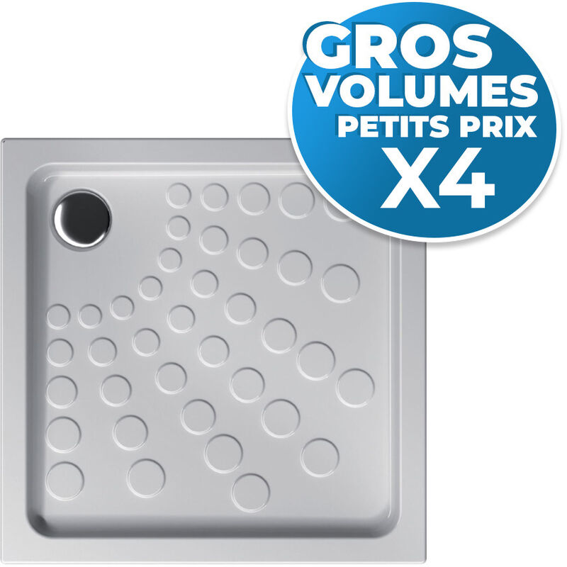 Seducta lot de 4 receveurs Antidérapant à poser ou à encastrer, 90x90cm, en Céramique, Blanc (5722L003M-GVP04) - Alterna