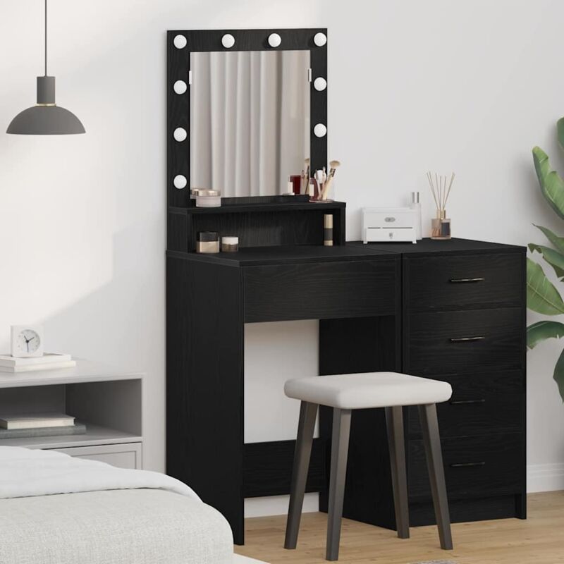 Vidaxl - Schminktisch Mit Led-lichtern Aus Schwarzem Eichenholz 50x41x135 Cm