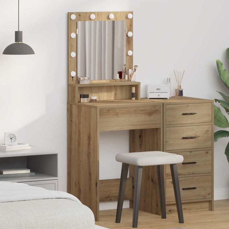 Vidaxl - Schminktisch Mit Led-lichtern Aus Artisan Eiche, 50x41x135 Cm