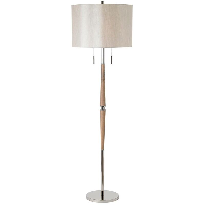 Endon Lighting - Endon Altesse - Floor Lamp Natural Wood, Oatmeal Silk Effect, E27