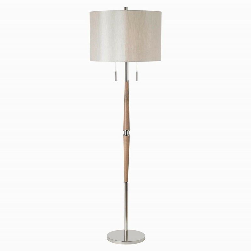 Endon Altesse - Floor Lamp Natural Wood, Oatmeal Silk Effect, E27