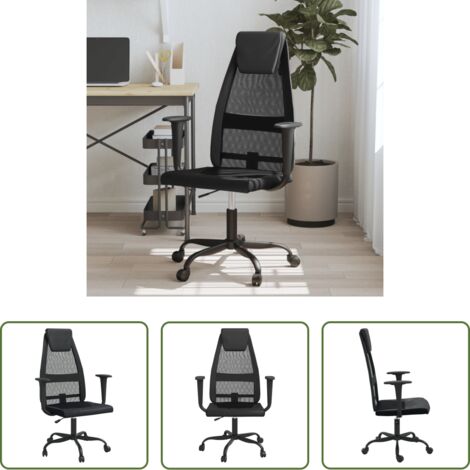 Altezza regolabile -  Sedia da Ufficio Altezza Regolabile Nera in Rete e Similpelle