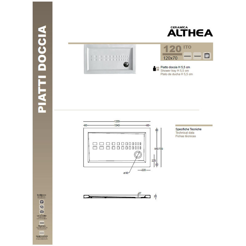 Piatto Doccia Ito Althea.Althea Ito Piatto Doccia Extra Slim Ceramica Rettangolare 70 X 120 Antiscivolo It40398 Althea