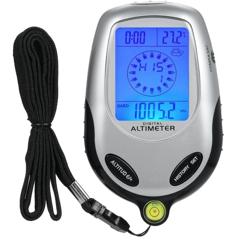Altimètre numérique portable 8 en 1, écran LCD, multifonction, boussole, baromètre, thermomètre, prévisions météo, calendrier, horloge, outil étanche