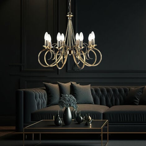 ETC-SHOP Altmessing Kronleuchter Hänge Decken Lüster Wohn Ess Zimmer Beleuchtung Pendel Lampe