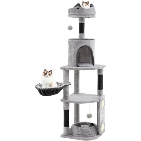 Alto albero per gatti con grande torre multi-iivello e tiragraffi in sisal, Moderno albero attività con condominio giocattoli