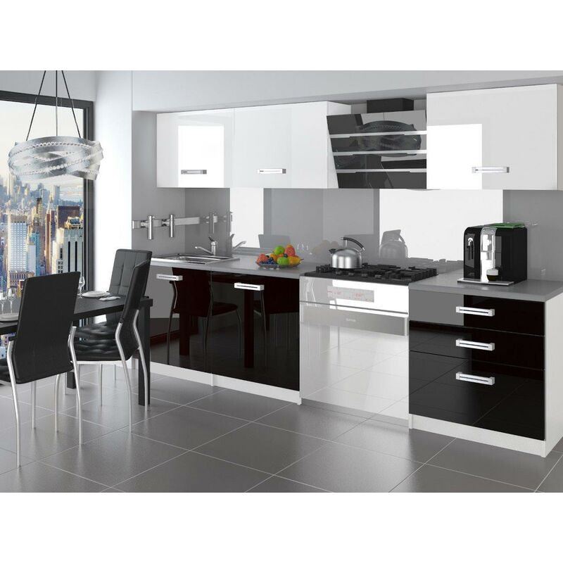 

ALTO | Cocina completa modular lineal L 180cm 6 piezas | Plan de trabajo INCLUIDO | Juego de muebles de cocina - Blanco/Negro