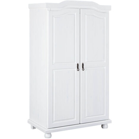 Altobuy – Armoire 2 portes penderie en pin massif vernis blanc – Dimensions 104 x 56 x H180 cm – 4 tablettes pour rangement optimal