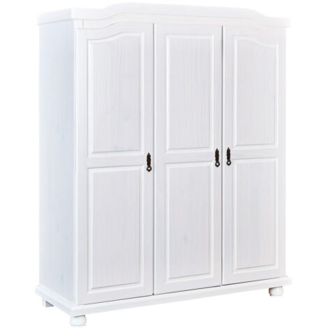 Altobuy – Armoire 3 portes penderie en pin massif vernis blanc – Dimensions 150 x 56 x H180 cm – Système de fermeture softclose intégré