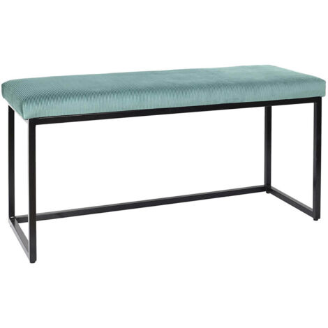 Altobuy – Banc Alessia avec assise velours côtelé bleu canard – Dimensions 100x39xH49cm – Hauteur d'assise 46cm – Piétement métallique noir