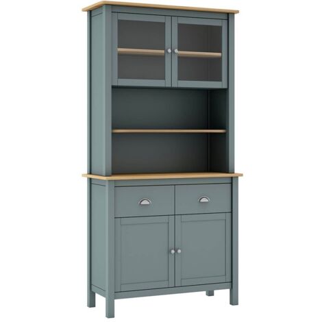 Altobuy – Buffet haut 4 portes 2 tiroirs en pin massif vert céladon – Dimensions 90 x 40 x H180.5 cm – Rangement optimisé pour salon/séjour