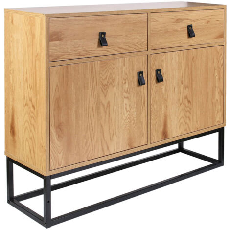 Altobuy – Buffet industriel 2 portes 2 tiroirs – Structure panneaux de particules aspect bois – Piétement en fer noir – Dimensions 100x29xH80 cm