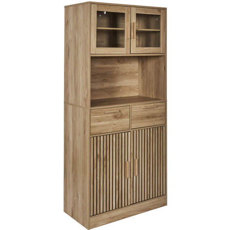 Altobuy – Buffet vaisselier multi-rangement effet bois – Structure panneaux de particules et MDF – Piétement pin massif – Dimensions 80 x 40 x H172 cm