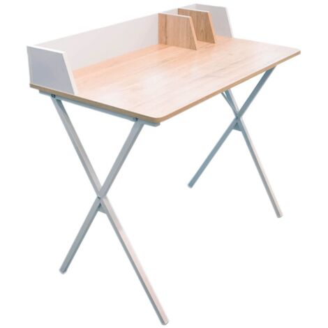 Altobuy – Bureau droit 90x50 cm – Plateau effet bois mélaminé – Piètement acier blanc – Design moderne pour espace de travail épuré