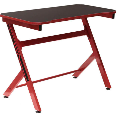 Altobuy – Bureau gamer métal laqué rouge – Plateau mélaminé noir – Dimensions 100 x 50 x H75 cm – Design moderne pour sessions de jeu optimales