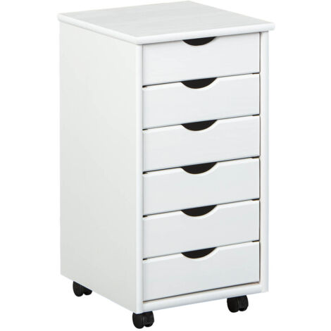 Altobuy – Caisson 6 tiroirs en pin massif vernis blanc – Dimensions 36 x 40 x H65 cm – Rangement optimisé pour bureau et chambre