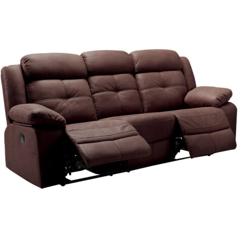 Altobuy – Canapé relax électrique 3 places chocolat – Tissu New Nobuck – Dimensions 217 x 90 x H104 cm – Système relaxation électrique
